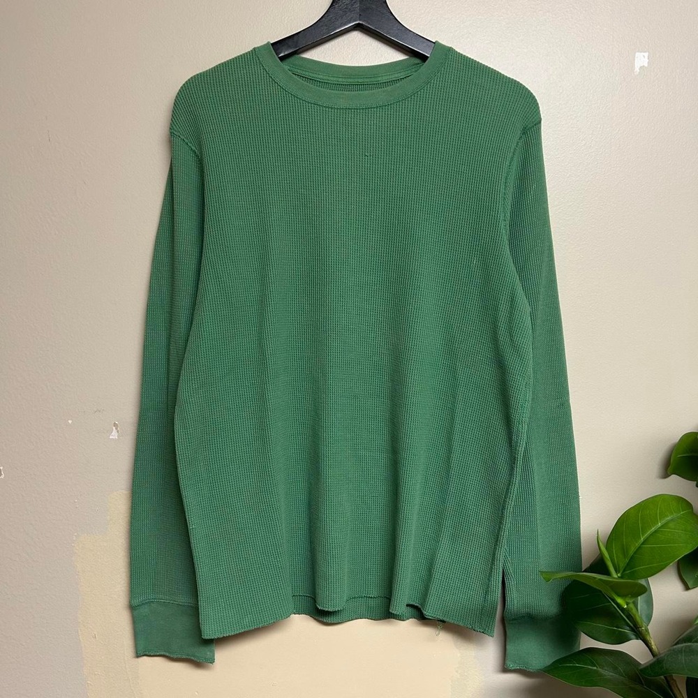 Urban Pipeline Mens XL Green Waffle Knit Thermal Long Sleeve Shirt Y2K 00s Retro